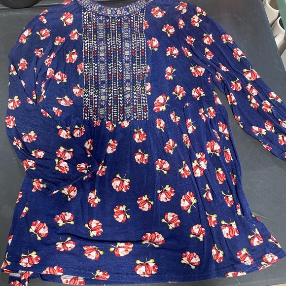 WOMENS ONE SEPTEMBER NAVY EMBROIDERED FLORAL LONG SLEEVE TOP XL ANTHROPOLOGIE - Picture 2 of 7